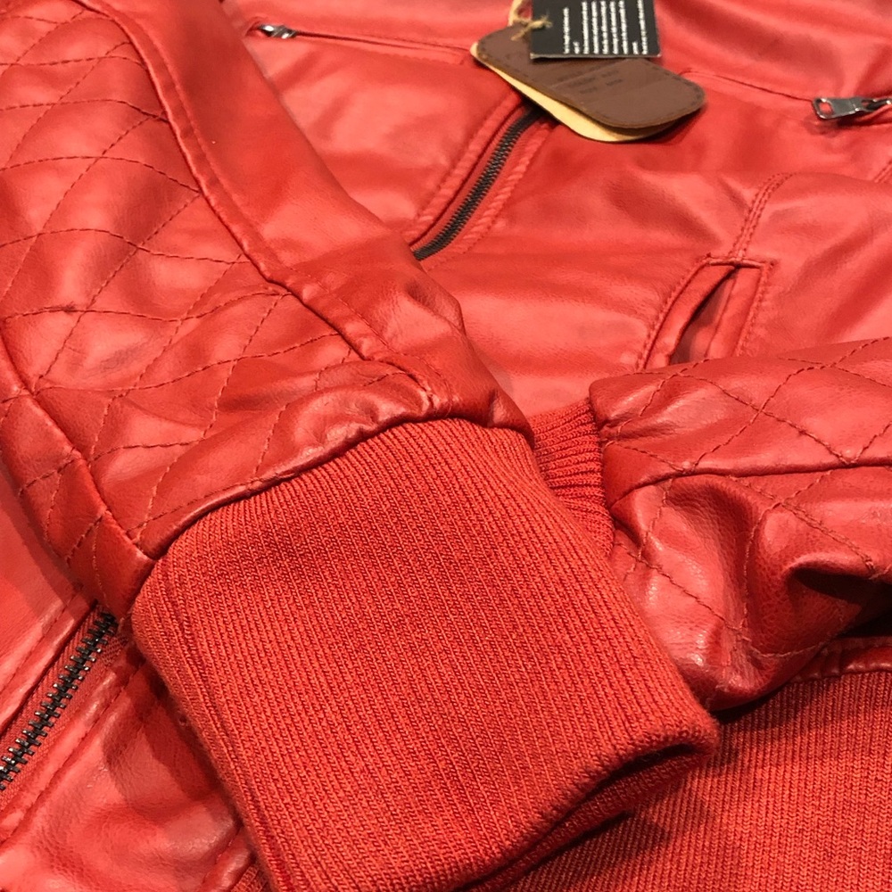 Cavalini Faux Leather Motorcycle Fashion Jacket Size MEDIUM- Rose Red NWT - Picture 8 of 15